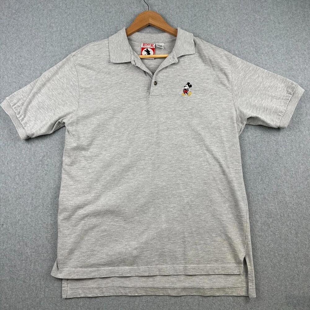 Vintage Mickey‎ Inc. Embroidered Mickey Mouse Polo Shirt Gray Men L 1980s Disney